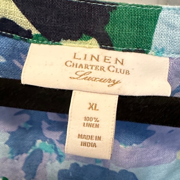 Charter Club Luxury Linen Blue and Green Floral Blouse Size XL - Picture 2 of 6